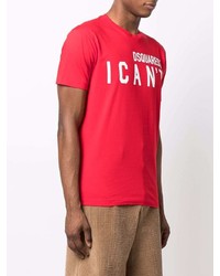 T-shirt à col rond imprimé rouge et blanc DSQUARED2