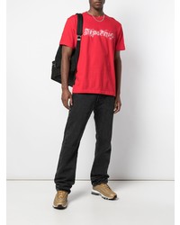 T-shirt à col rond imprimé rouge et blanc Supreme