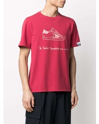 T-shirt à col rond imprimé rouge et blanc Golden Goose