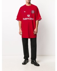 T-shirt à col rond imprimé rouge et blanc Balenciaga