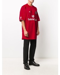 T-shirt à col rond imprimé rouge et blanc Balenciaga