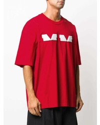 T-shirt à col rond imprimé rouge et blanc Maison Margiela