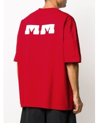 T-shirt à col rond imprimé rouge et blanc Maison Margiela