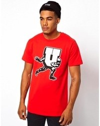 T-shirt à col rond imprimé rouge et blanc