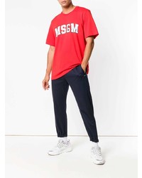 T-shirt à col rond imprimé rouge et blanc MSGM