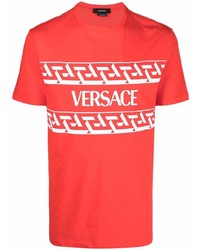 T-shirt à col rond imprimé rouge et blanc Versace