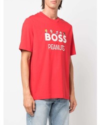 T-shirt à col rond imprimé rouge et blanc BOSS