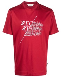 T-shirt à col rond imprimé rouge et blanc Z Zegna