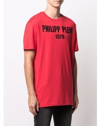 T-shirt à col rond imprimé rouge et noir Philipp Plein