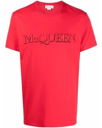 T-shirt à col rond imprimé rouge et noir Alexander McQueen