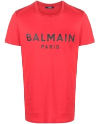 T-shirt à col rond imprimé rouge et noir Balmain