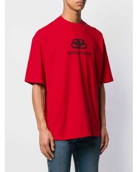 T-shirt à col rond imprimé rouge et noir Balenciaga