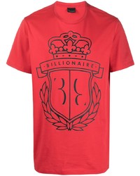 T-shirt à col rond imprimé rouge et noir Billionaire