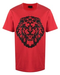 T-shirt à col rond imprimé rouge et noir Billionaire