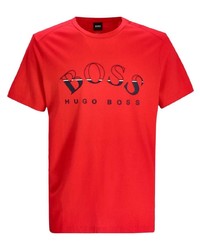T-shirt à col rond imprimé rouge et noir BOSS