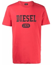 T-shirt à col rond imprimé rouge et noir Diesel