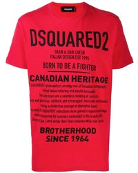 T-shirt à col rond imprimé rouge et noir DSQUARED2
