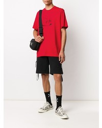 T-shirt à col rond imprimé rouge et noir MSGM