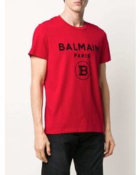 T-shirt à col rond imprimé rouge et noir Balmain