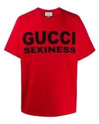 T-shirt à col rond imprimé rouge et noir Gucci