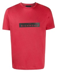 T-shirt à col rond imprimé rouge et noir John Richmond