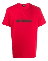 T-shirt à col rond imprimé rouge et noir Just Cavalli