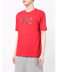 T-shirt à col rond imprimé rouge et noir Ea7 Emporio Armani