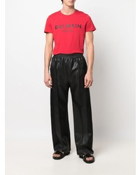 T-shirt à col rond imprimé rouge et noir Balmain