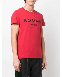 T-shirt à col rond imprimé rouge et noir Balmain