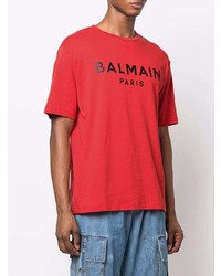 T-shirt à col rond imprimé rouge et noir Balmain