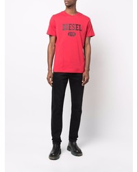 T-shirt à col rond imprimé rouge et noir Diesel