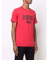 T-shirt à col rond imprimé rouge et noir Diesel