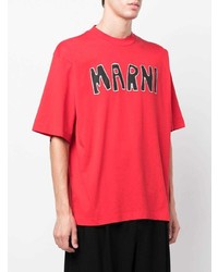 T-shirt à col rond imprimé rouge et noir Marni