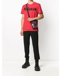 T-shirt à col rond imprimé rouge et noir Alexander McQueen