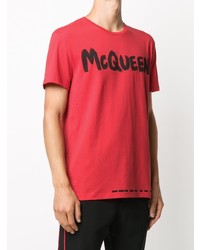 T-shirt à col rond imprimé rouge et noir Alexander McQueen