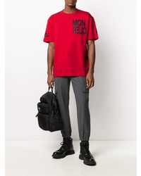 T-shirt à col rond imprimé rouge et noir MONCLER GRENOBLE