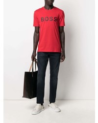 T-shirt à col rond imprimé rouge et noir BOSS