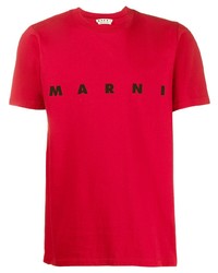 T-shirt à col rond imprimé rouge et noir Marni