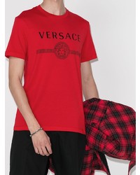 T-shirt à col rond imprimé rouge et noir Versace