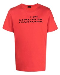 T-shirt à col rond imprimé rouge et noir Moncler