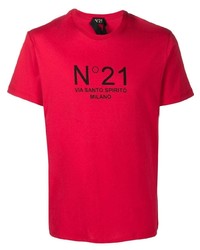 T-shirt à col rond imprimé rouge et noir N°21