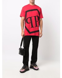 T-shirt à col rond imprimé rouge et noir Philipp Plein