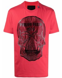 T-shirt à col rond imprimé rouge et noir Philipp Plein