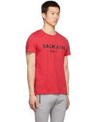 T-shirt à col rond imprimé rouge et noir Balmain