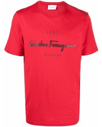 T-shirt à col rond imprimé rouge et noir Salvatore Ferragamo
