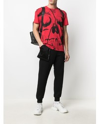 T-shirt à col rond imprimé rouge et noir Alexander McQueen