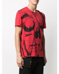 T-shirt à col rond imprimé rouge et noir Alexander McQueen