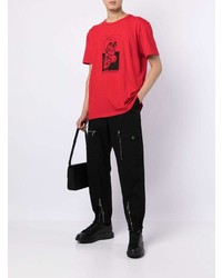 T-shirt à col rond imprimé rouge et noir Alexander McQueen