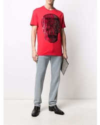 T-shirt à col rond imprimé rouge et noir Philipp Plein