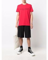 T-shirt à col rond imprimé rouge et noir Alexander McQueen